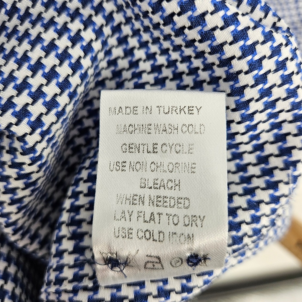 Luchiano Visconti Houndstooth Button Down Blue White Cotton Modal XL - Picture 5 of 8